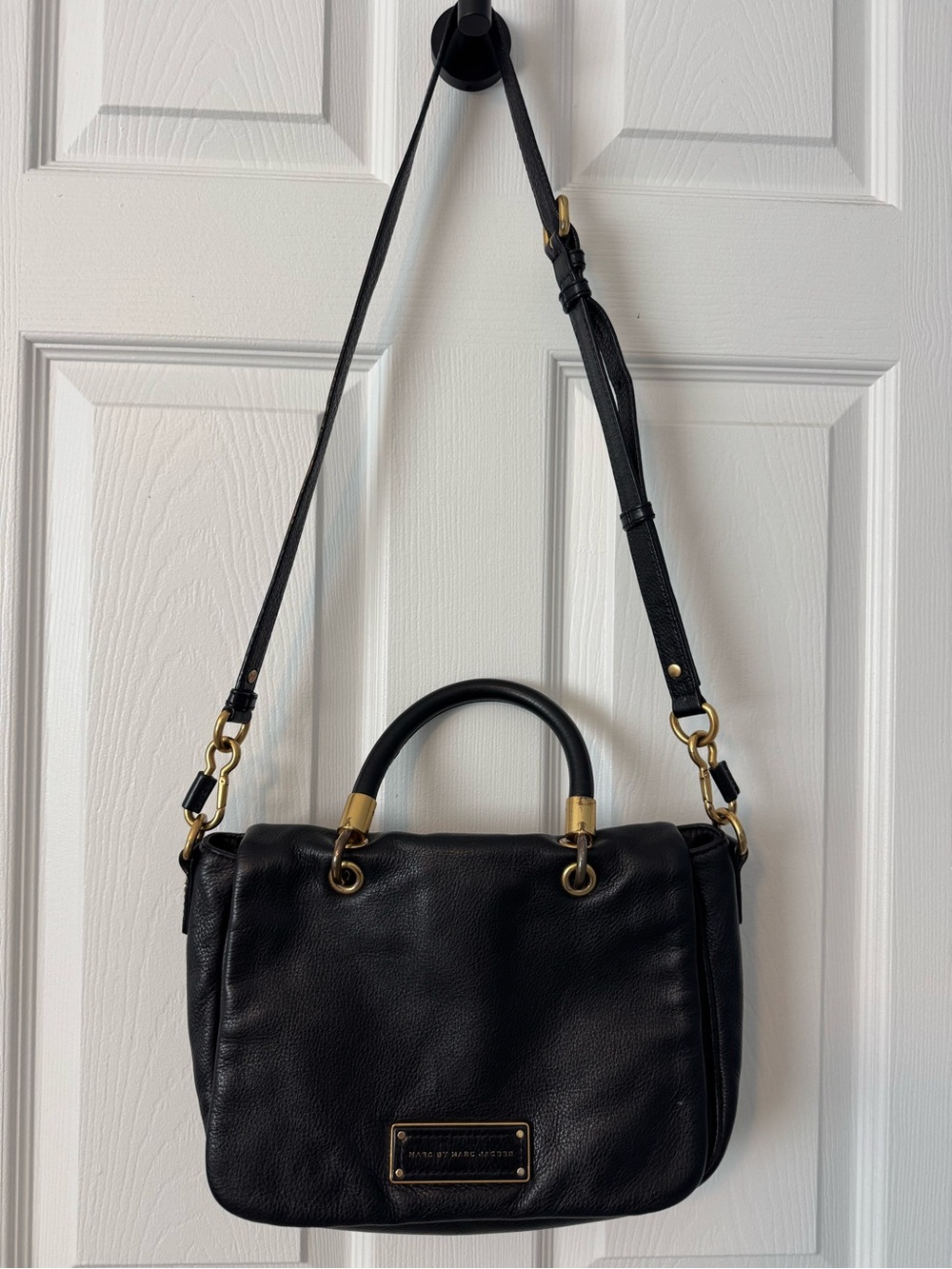Marc by Marc Jacobs Black Leather Top-Handle Satchel with Gold Hardware